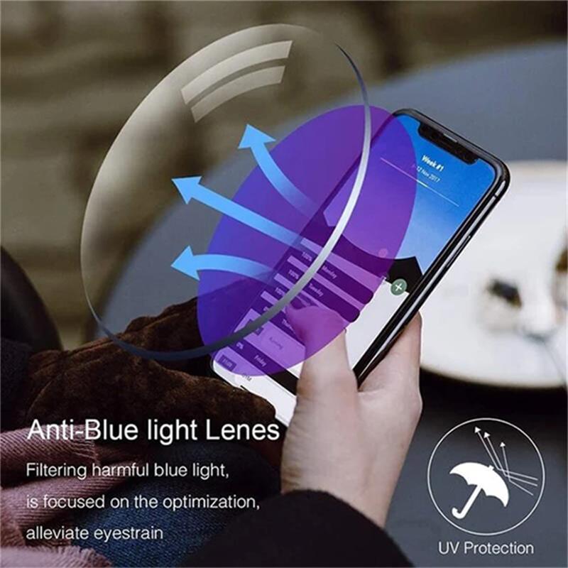 Stylish unisex multifocal reading glasses; blue light filter & comfort design for age-related vision.