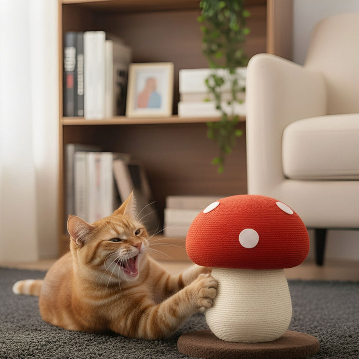 Unisex mushroom cat scratching post with durable sisal for feline nail care and play
