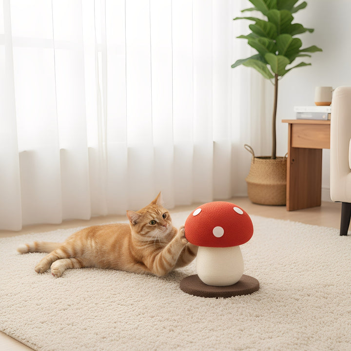 Cat scratcher pet furniture with a unique mushroom design, ideal for an active cat