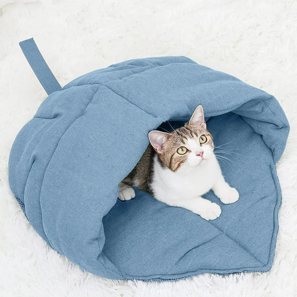 Linen fabric pet sleeping bag and cat cave, offering a warm and inviting haven for felines