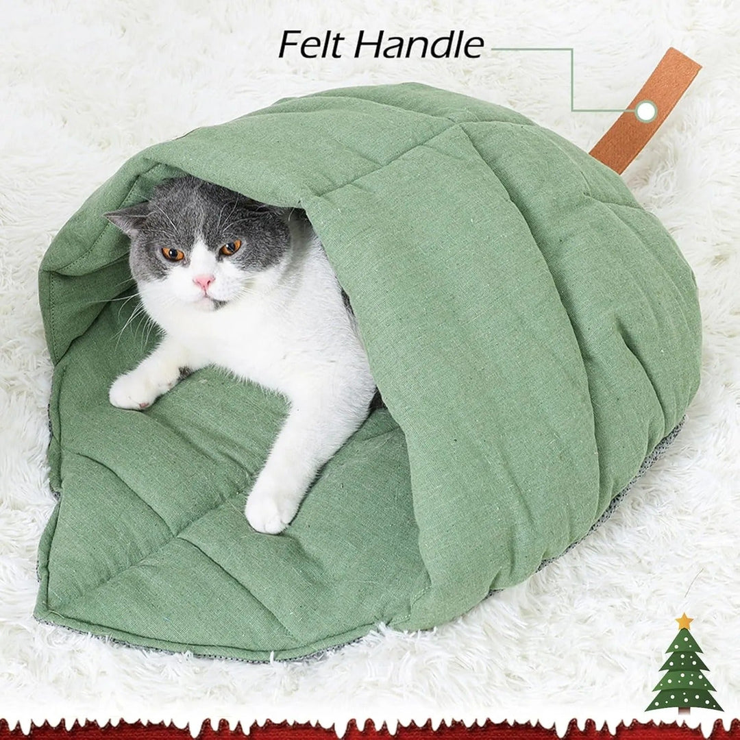 Soft linen fabric cat cave bed with wide opening, inviting and comfortable for cats