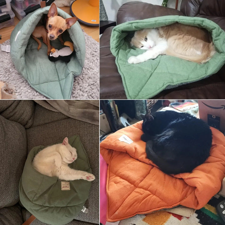 Small pet bed, a compact linen cat cave perfect for kittens or small cats