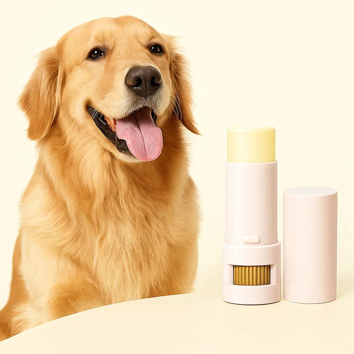 Unisex natural soothing pet paw & nose balm stick for dogs & cats, moisturizing sensitive paws & providing weather protection.