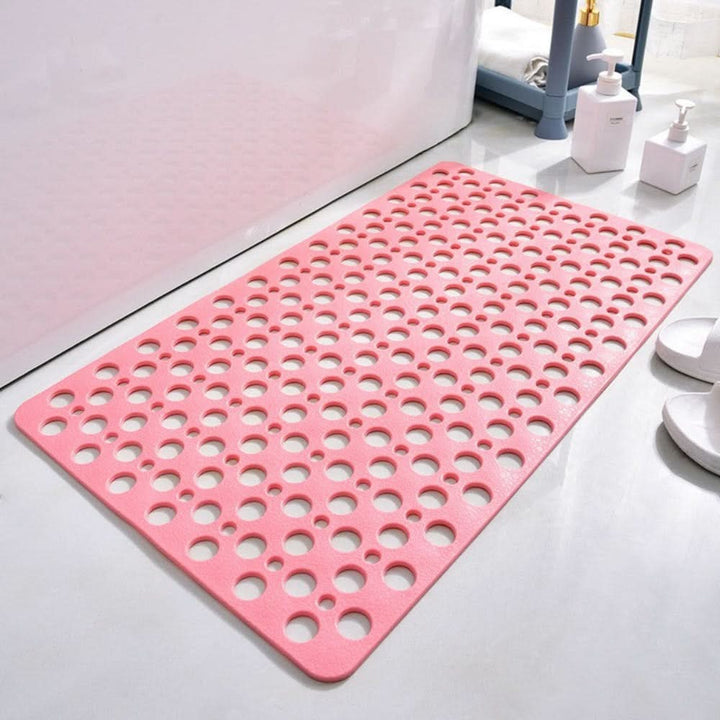 Waterproof non-slip bath mat for secure footing, an easy clean and hygienic bathroom accessory.