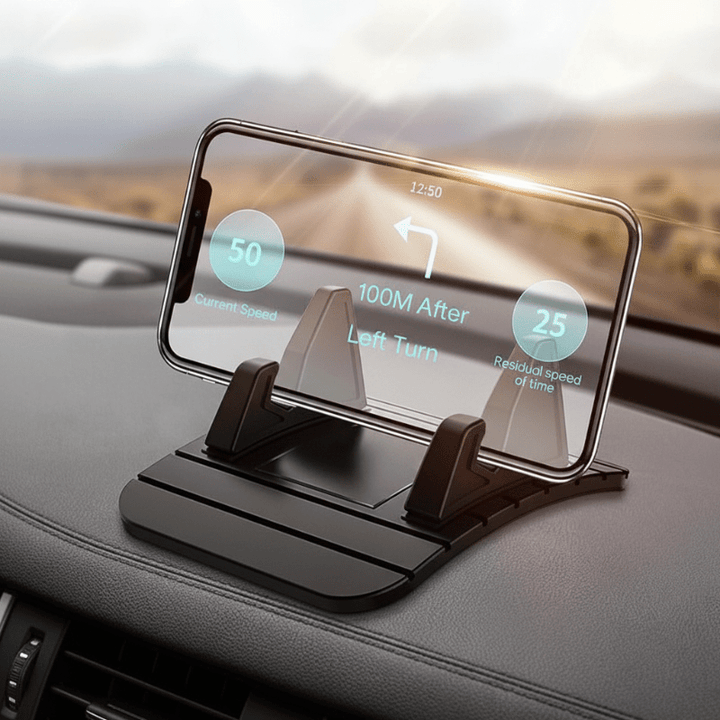 Unisex non-slip car phone holder with secure dashboard grip. Universal smartphone stand, auto accessory.