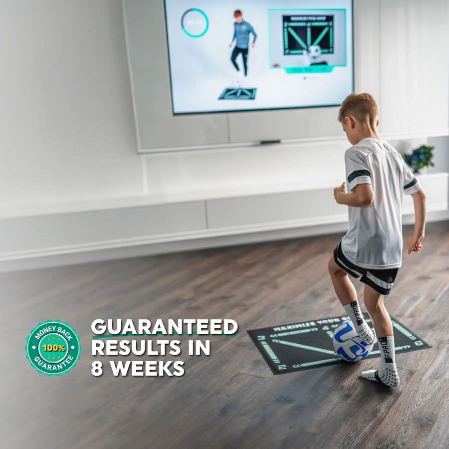 Durable, non-slip soccer training mat for indoor ball control, technique practice, and youth soccer drills.