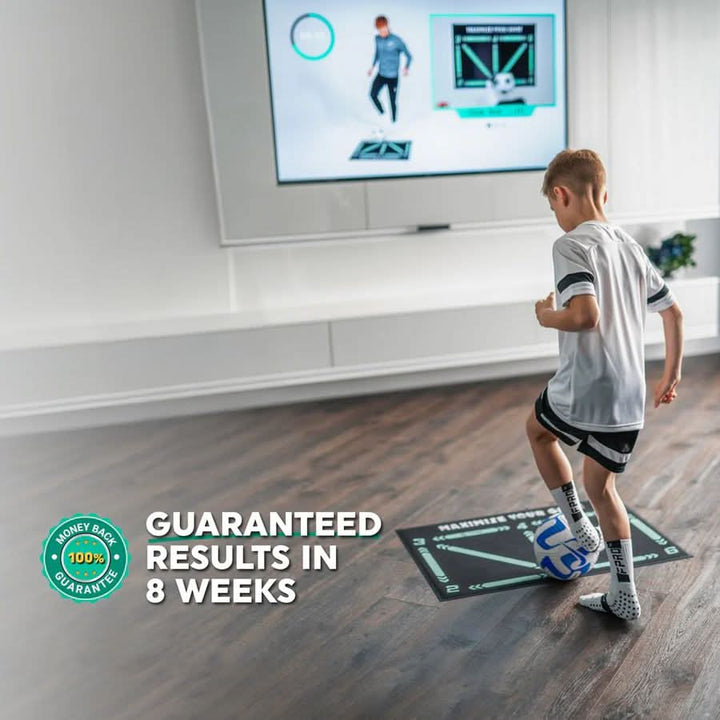 Durable, non-slip soccer training mat for indoor ball control, technique practice, and youth soccer drills.