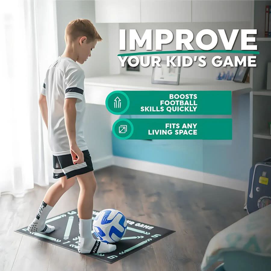 Youth soccer players & adults: Enhance ball control & coordination with this non-slip indoor training mat.