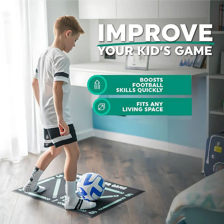 Youth soccer players & adults: Enhance ball control & coordination with this non-slip indoor training mat.