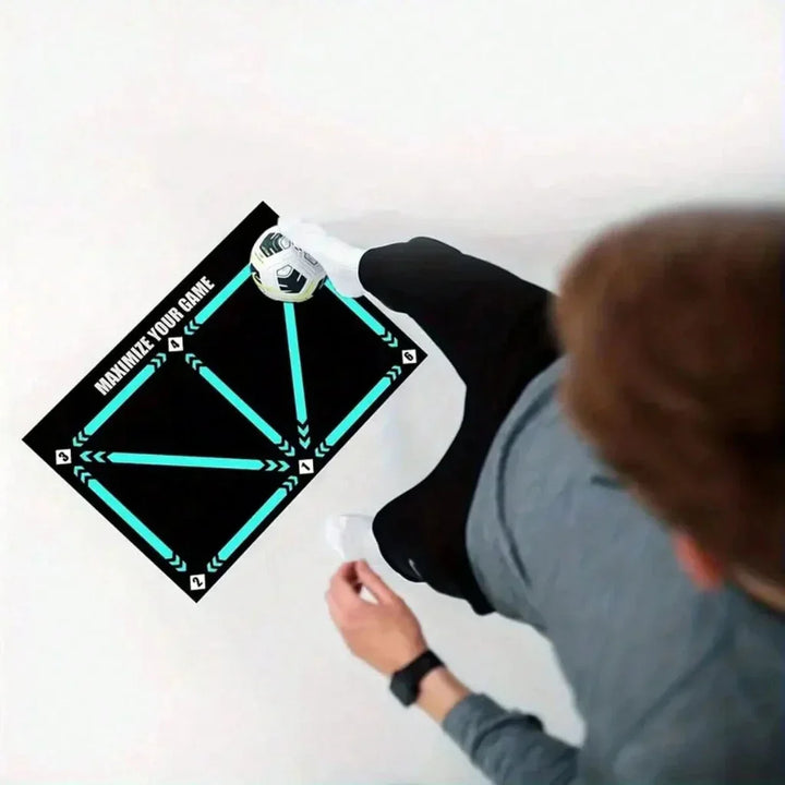 Portable non-slip soccer training mat for effective home workouts, ball control, and skill development.