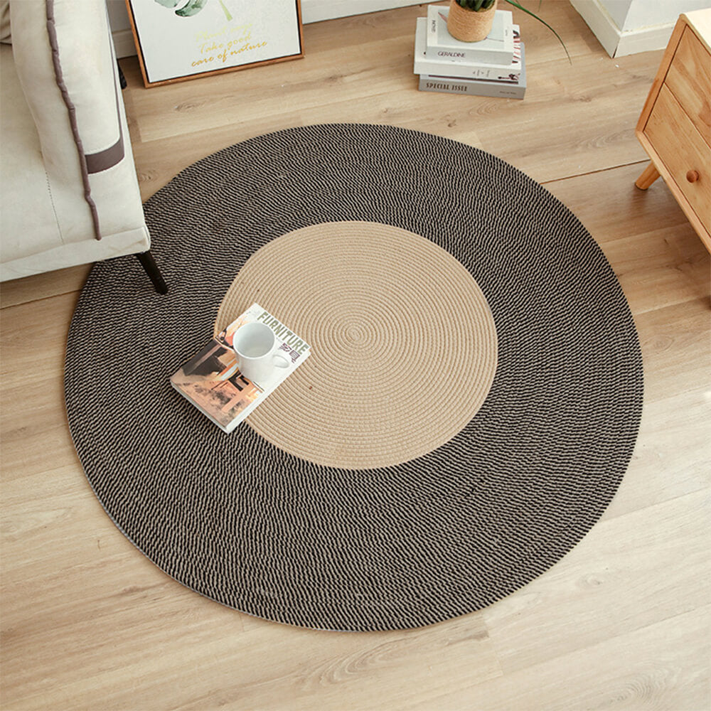 Modern Nordic cat scratch mat featuring handwoven cotton rope and fringe, a pet essential