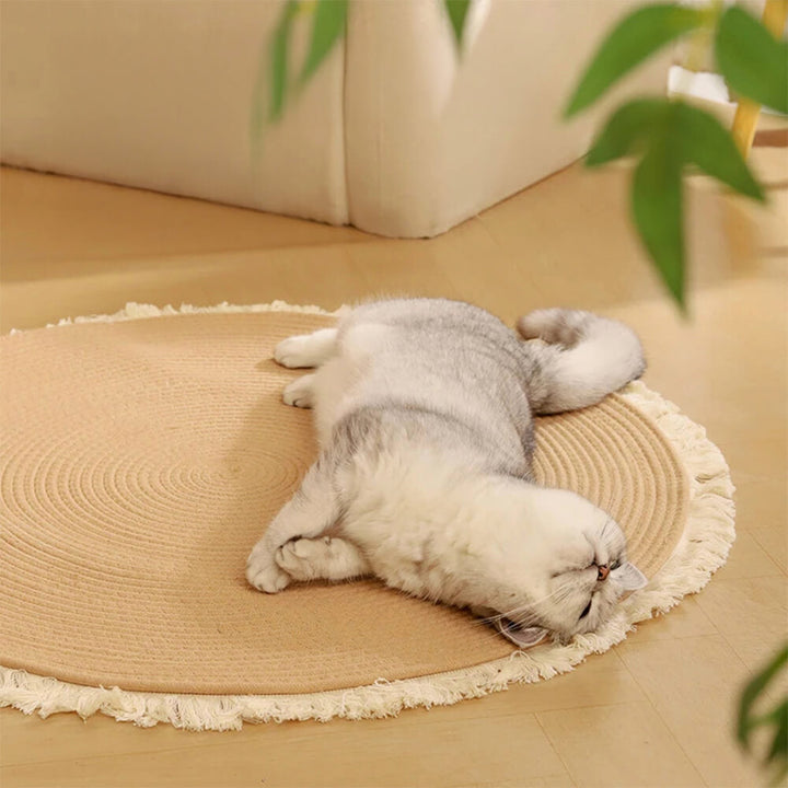 Stylish cat scratching mat, Nordic design with fringe, made from durable cotton rope for pets
