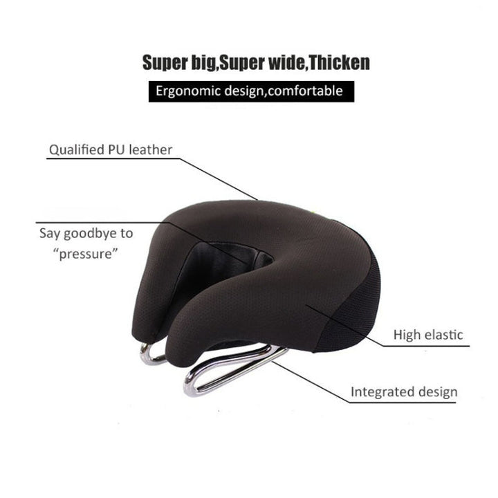 Pressure-relieving unisex noseless bike saddle. Thick soft padding enhances comfort for mountain biking.