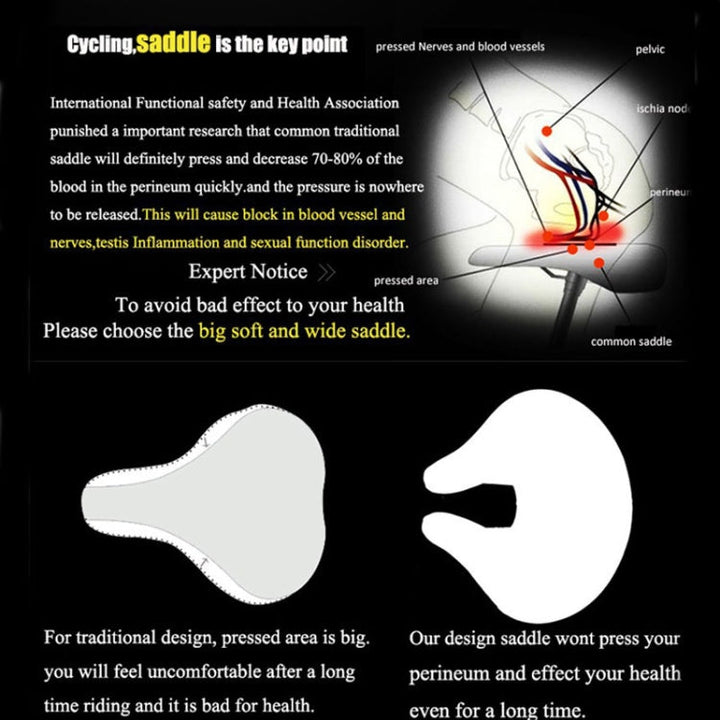 Soft padded noseless seat, perfect for unisex mountain bikers. Offers superior pressure relief on long rides.