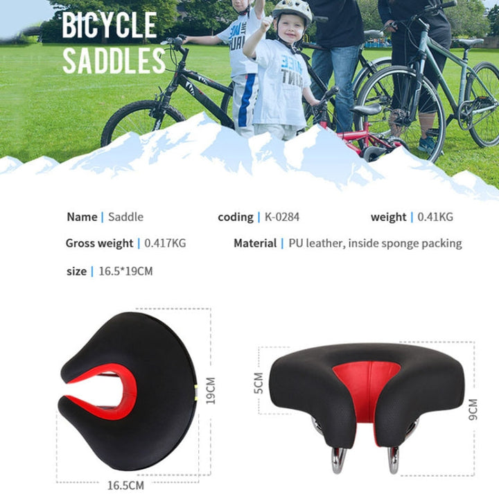 Advanced noseless mountain bike saddle with thick soft padding, ensuring comfort & pressure relief for cyclists.