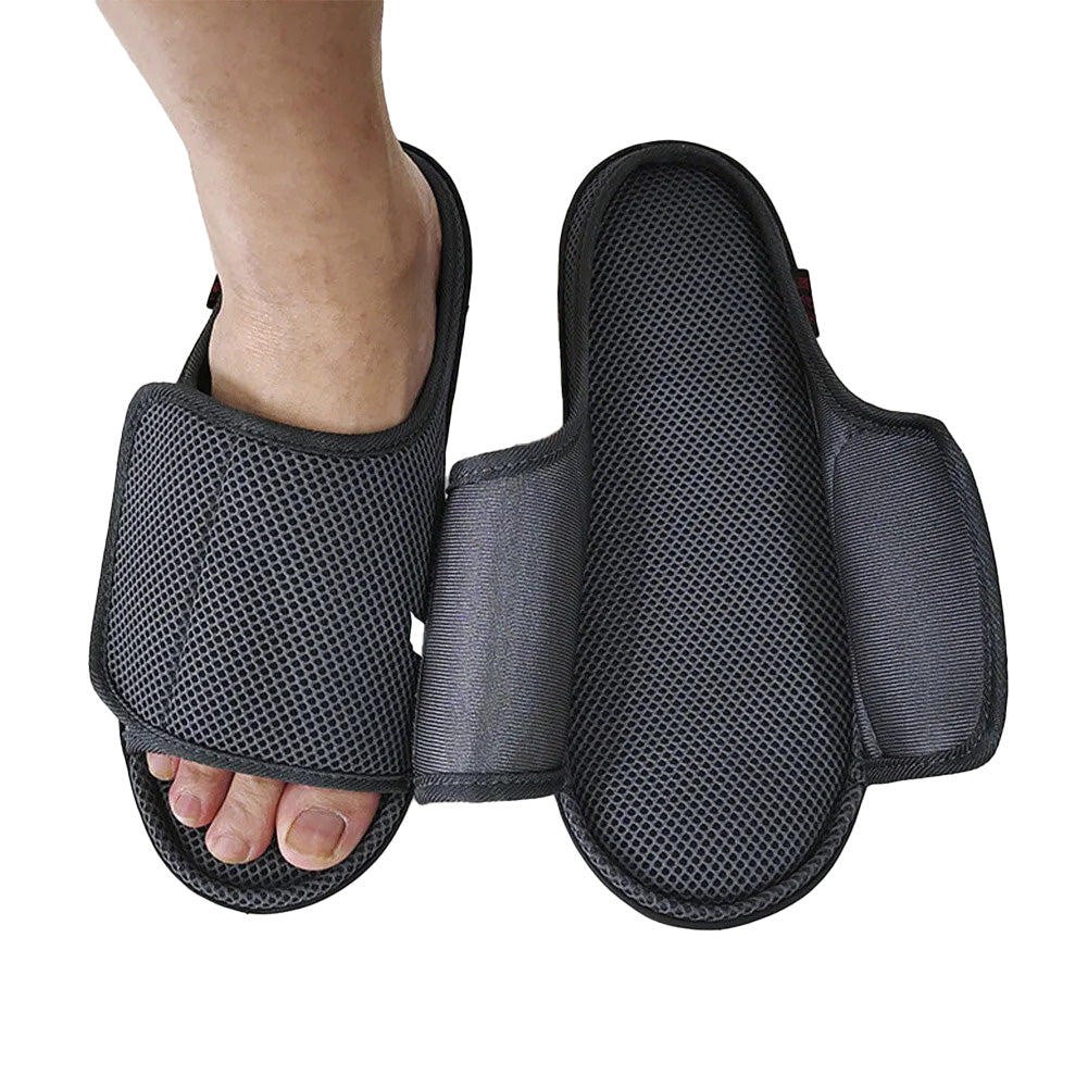 Unisex openable slippers for swollen feet, adjustable hook-and-loop closure for diabetic comfort.