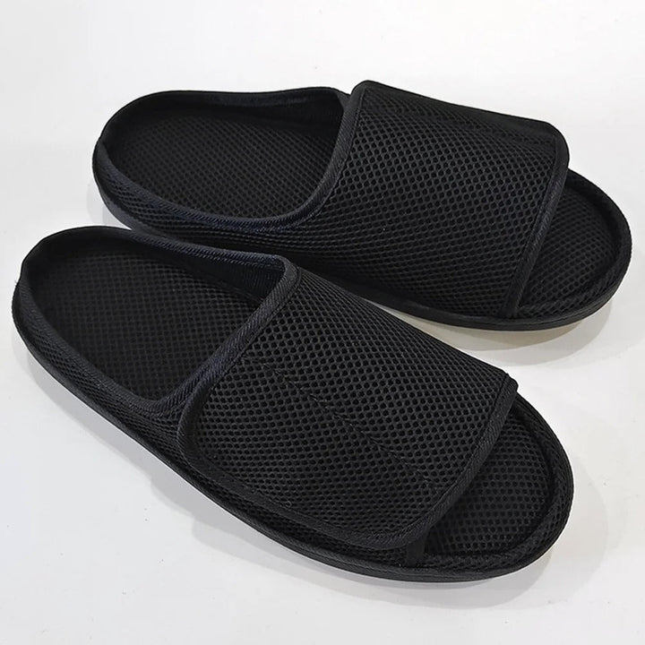 Adjustable unisex diabetic slippers, openable design for swollen feet, easy on/off hook and loop. Comfort footwear.