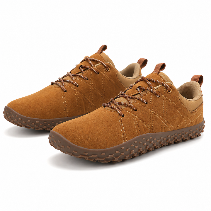 Unisex orthopedic barefoot hiking trainers with wide toe box for natural movement & comfort on trails.