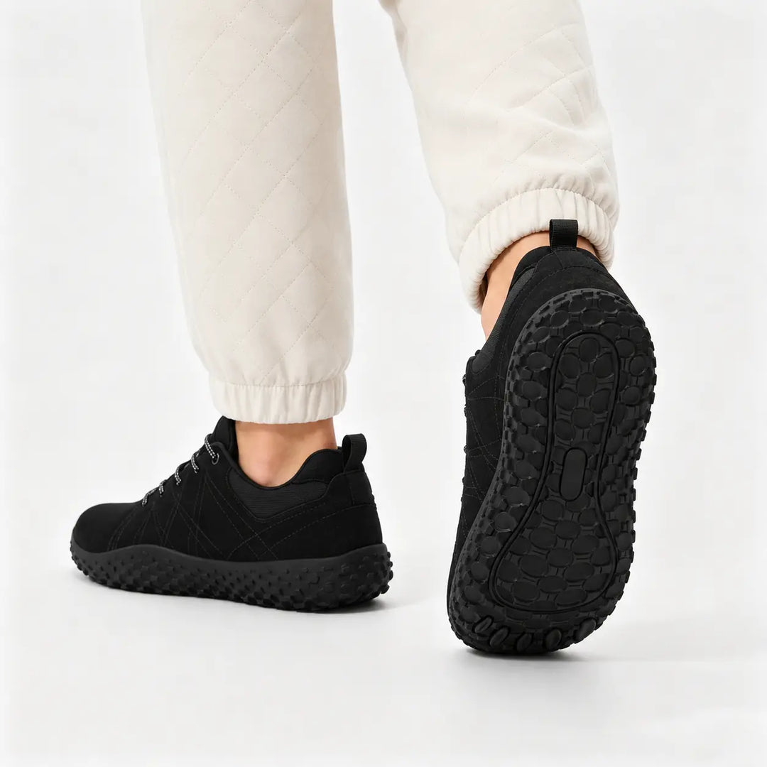 Flexible outdoor hiking shoes, barefoot feel, wide toe box. Unisex design for active, natural movement.