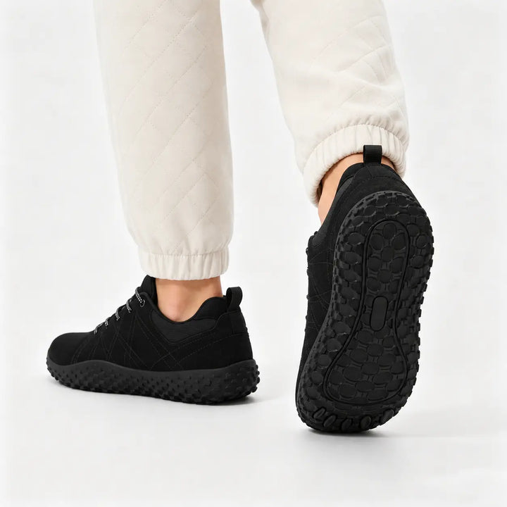 Flexible outdoor hiking shoes, barefoot feel, wide toe box. Unisex design for active, natural movement.
