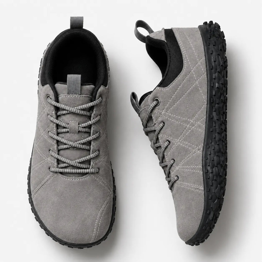 Orthopedic barefoot shoes with a wide toe box, zero drop & non-slip sole for secure outdoor adventures.