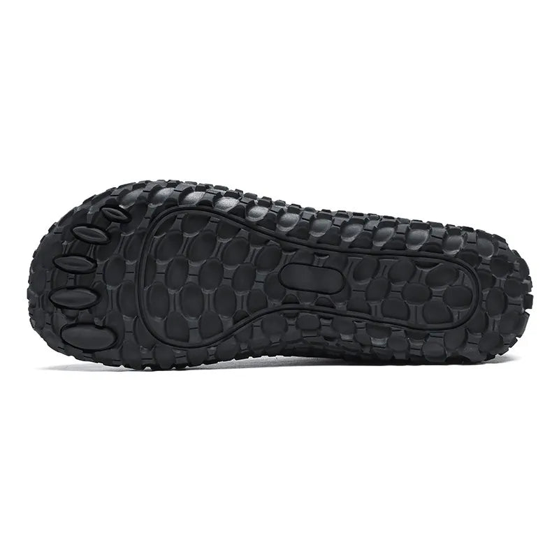 Flexible barefoot hiking trainers with wide toe box, cushioned for comfort & natural movement on trails.