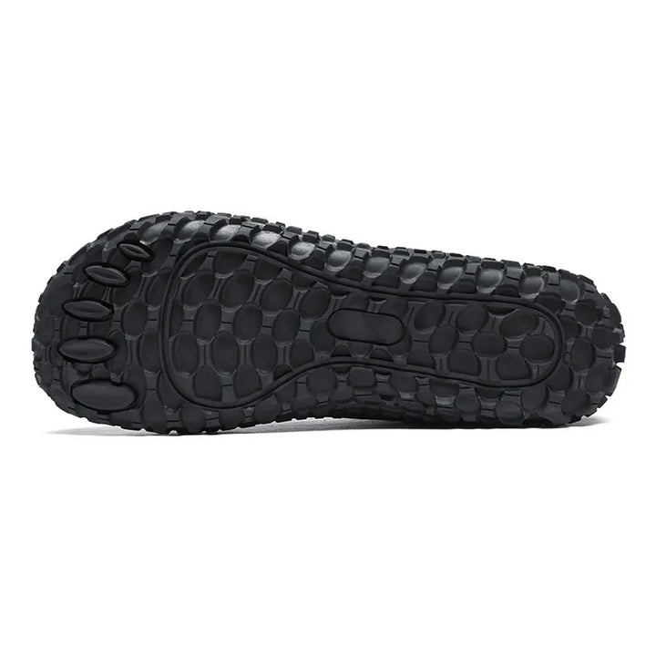 Flexible barefoot hiking trainers with wide toe box, cushioned for comfort & natural movement on trails.