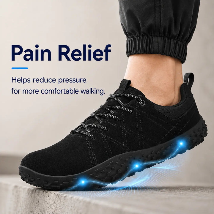 Comfortable unisex hiking shoes with wide toe box & barefoot feel. Non-slip sole for active outdoor use.