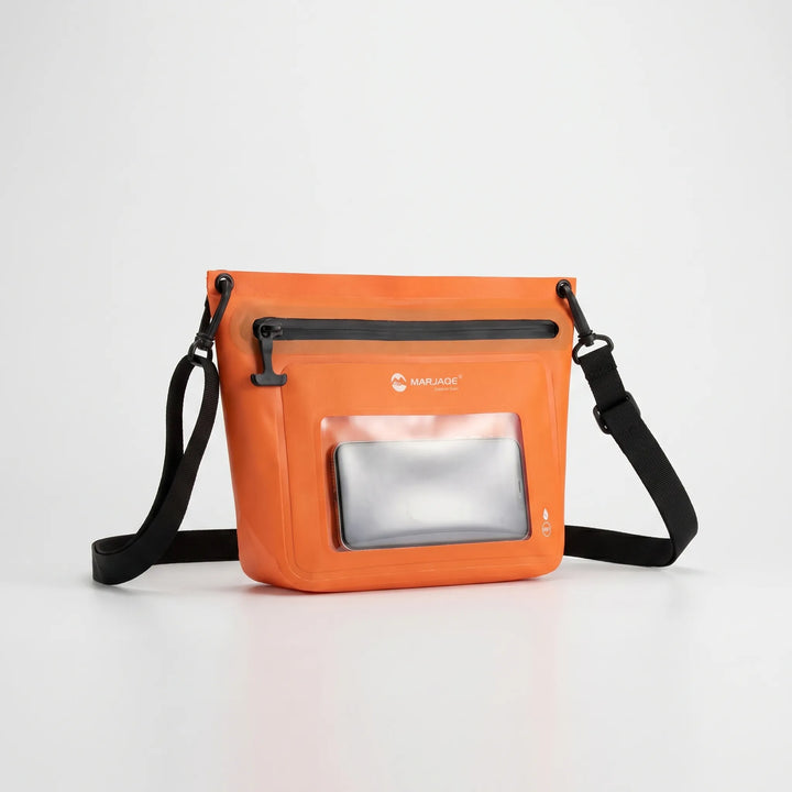 Waterproof crossbody phone bag featuring a responsive touchscreen window for easy access during outdoor activities.