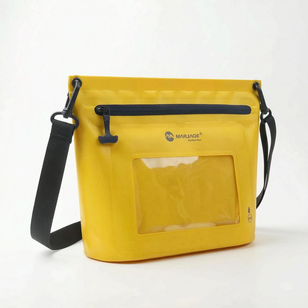 Multipurpose hands-free crossbody bag for travel & hiking, includes a touchscreen window for smartphone use.
