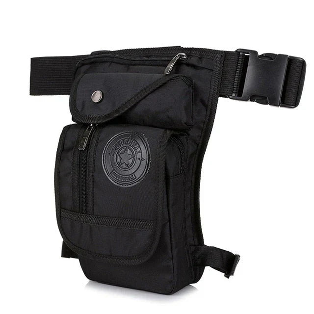 Leg bag attached to a hip, demonstrating how it can carry essentials for men and women on an adventure