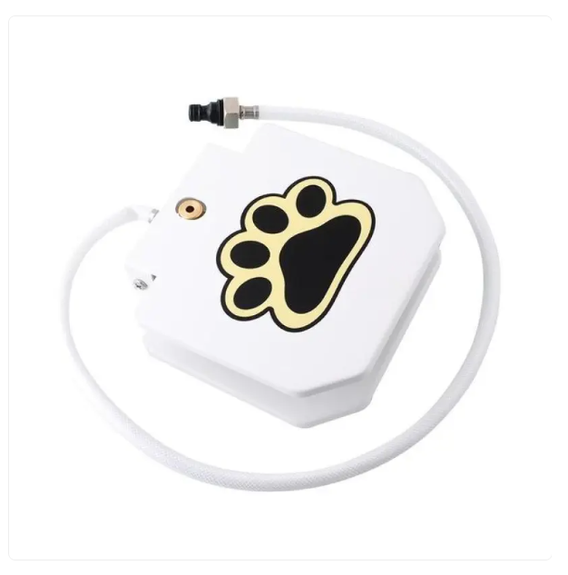 Close-up of paw-activated dog water fountain for outdoor petcare and hydration