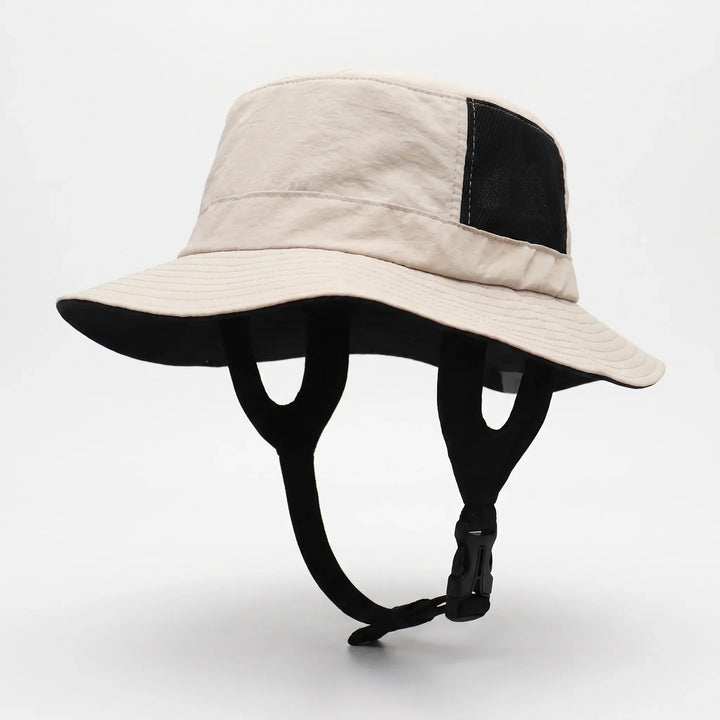 Unisex wide brim surf bucket hat, ideal for beach, fishing, & hiking. Ventilated design for ultimate sun protection.