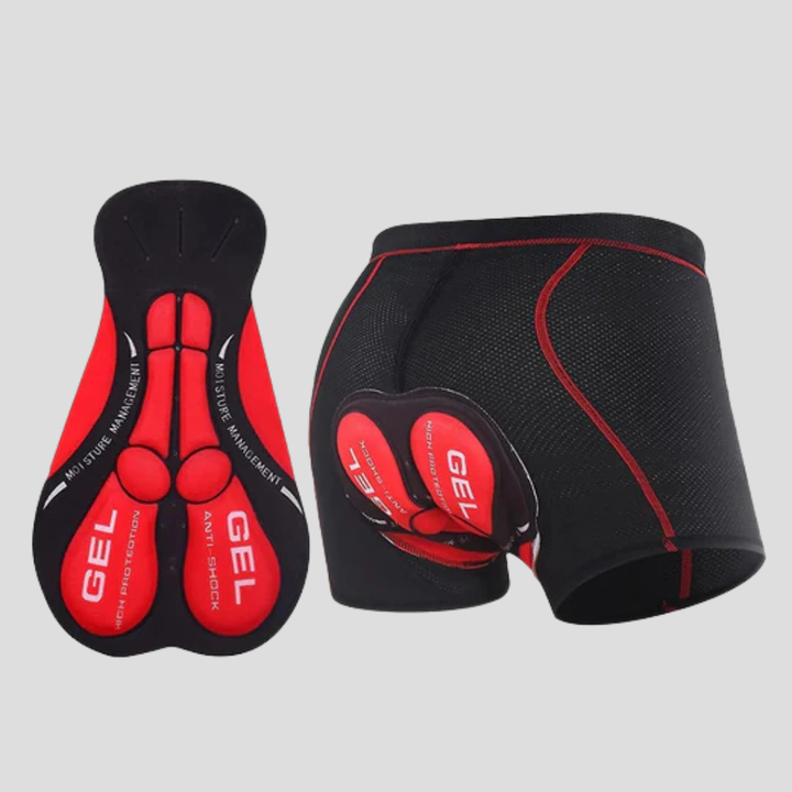 Black athletic bike shorts with gel padding, perfect for unisex cycling comfort & support.