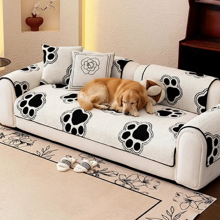 Unisex Paw Print Polar Fleece Sofa Protector Cover, pet-friendly couch cover