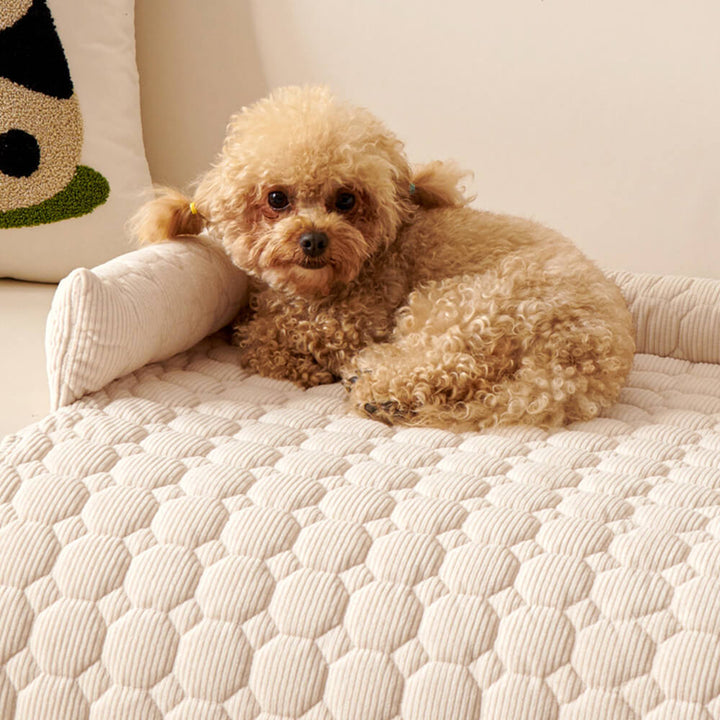 Fleece pet furniture cover, cozy dog mat in pearl for home decor