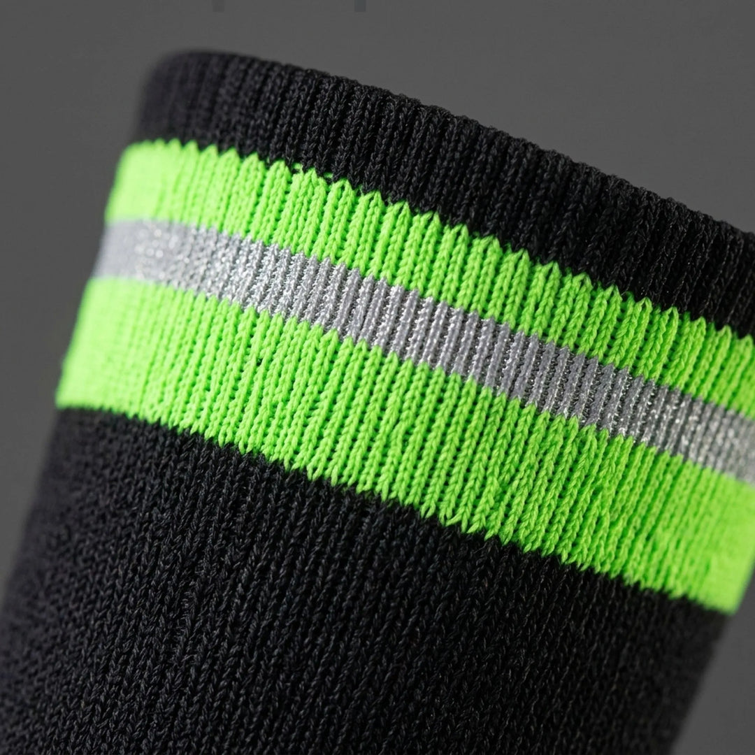 Performance unisex mid-calf compression socks with reflective elements for running & cycling. Arch support for fitness & activewear.
