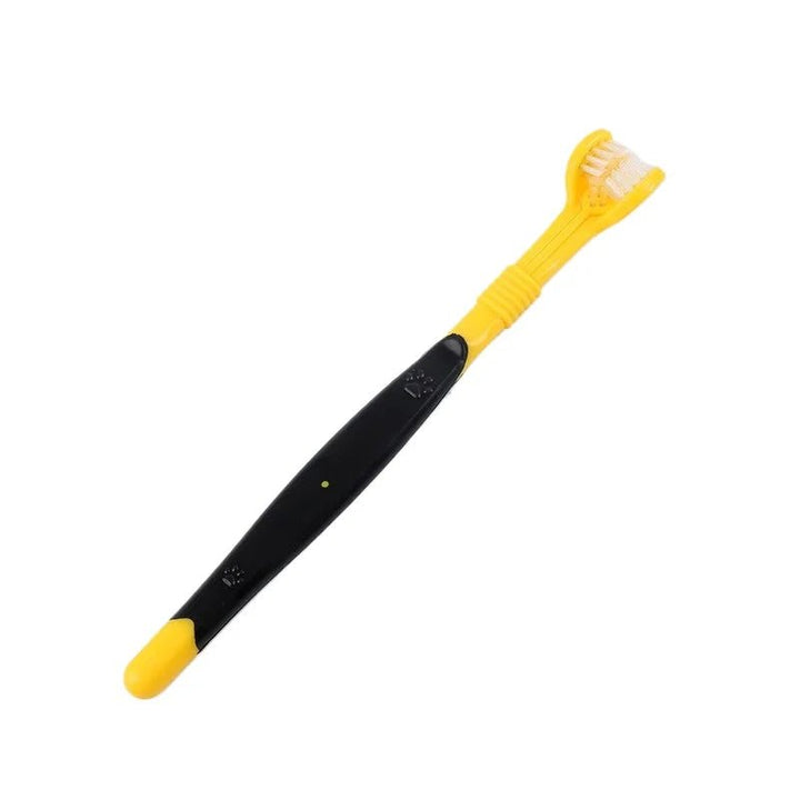 Array of unisex 3-sided pet toothbrushes, promoting excellent dog and cat oral hygiene