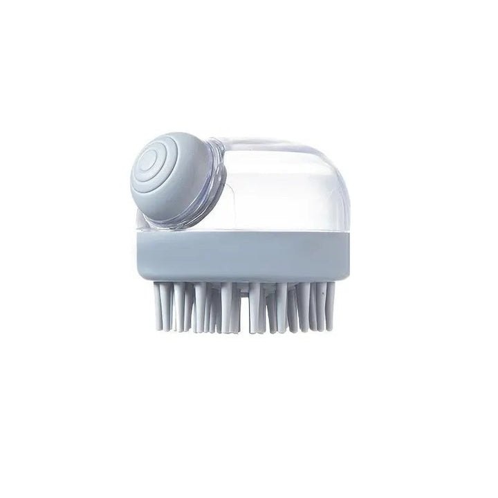 Versatile pet grooming brush with shampoo dispenser, ideal for gentle and thorough cat and dog washing