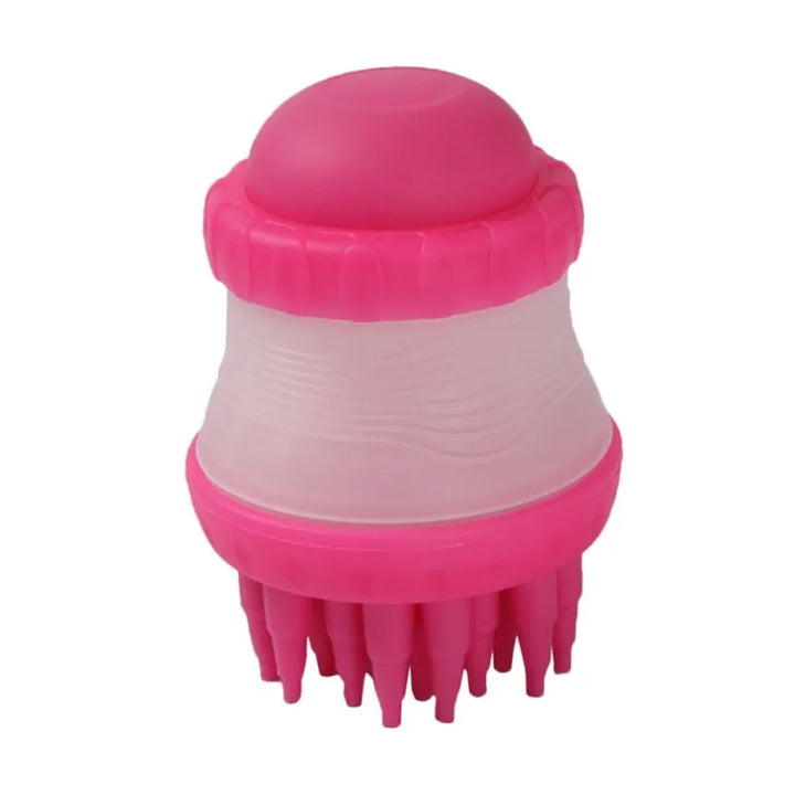 Blue pet bath brush with hand strap for easy grip during dog or cat grooming