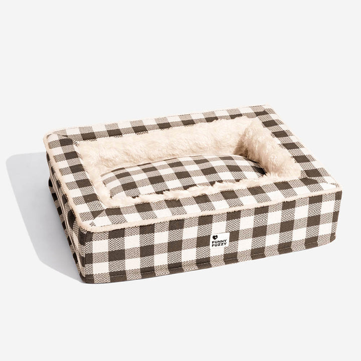 Dog accessory: a calming tartan bed with foam support for maximum pet comfort