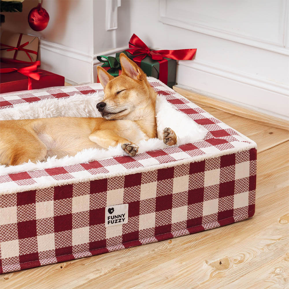Cozy tartan dog bed with foam support, anti-anxiety pet supplies for ultimate comfort