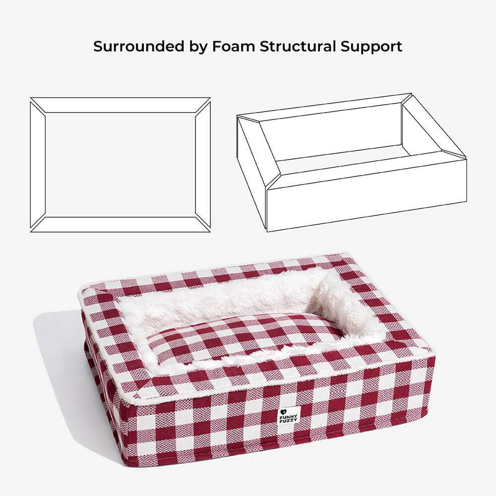 Anti-anxiety pet bed, a calming tartan design for dogs, promoting restful sleep