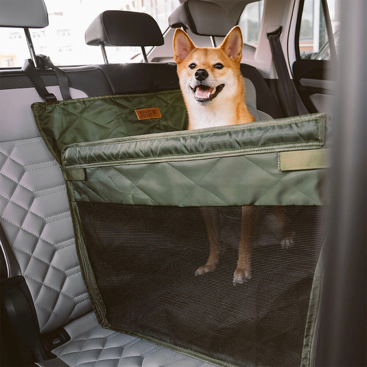 Close-up of durable waterproof fabric of Pet Car Back Seat Extender for dog safety