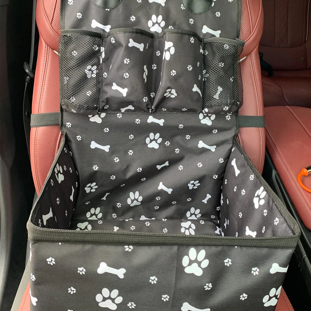 Durable pet travel car seat with storage, providing a secure and elevated spot for dogs, essential pet supplies.