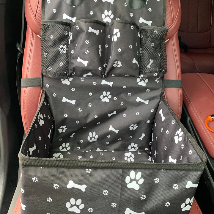 Durable pet travel car seat with storage, providing a secure and elevated spot for dogs, essential pet supplies.