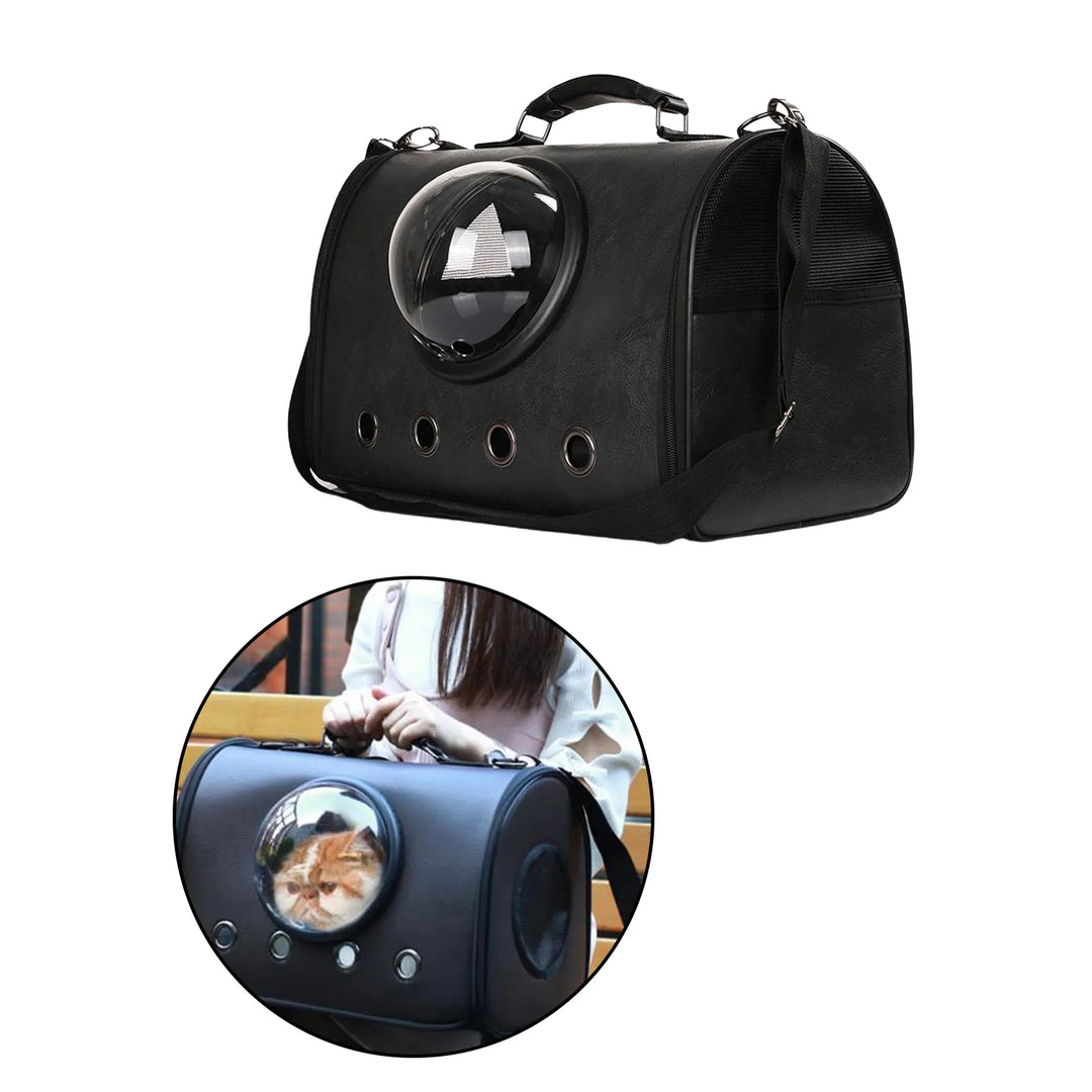 Gray pet carrier for car: windowed travel bag for cats and small dogs, promoting pet safety