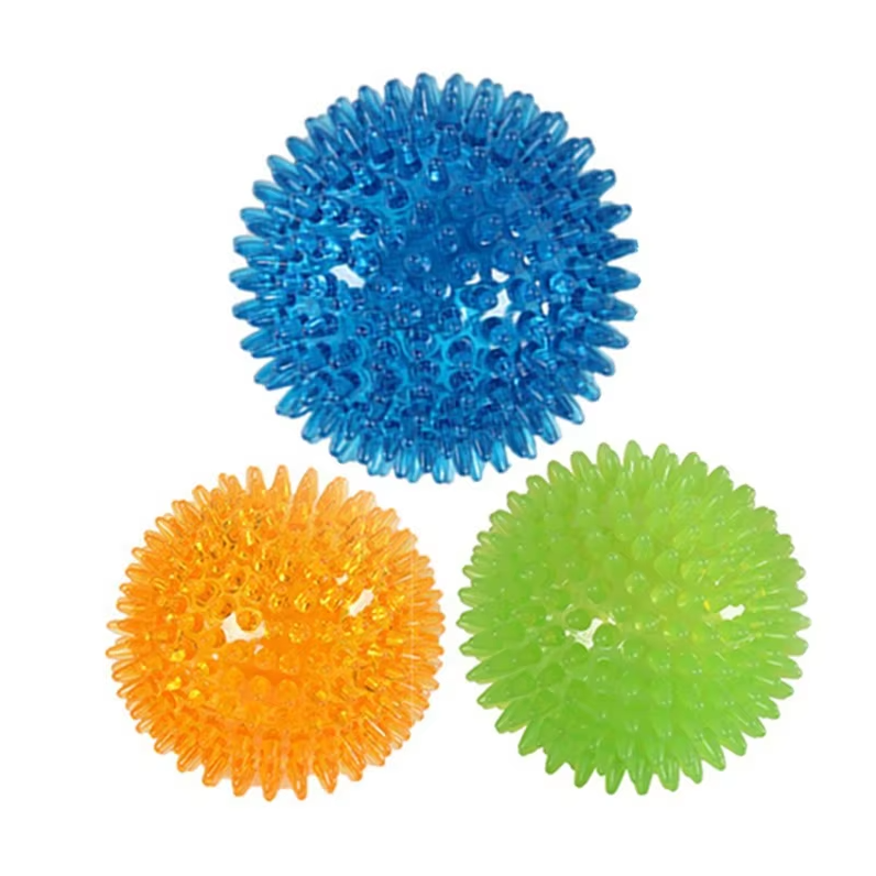 Pet chew ball toy, ergonomic design for easy grip by dogs, promoting dental cleaning during play.