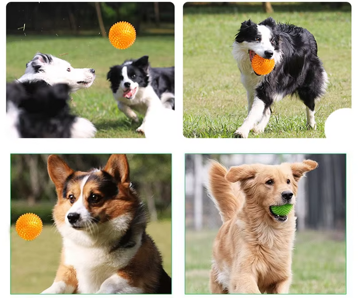 Interactive pet chew ball toy for dogs, made of non-toxic rubber, excellent for fetch and play.