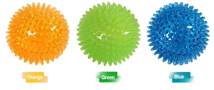 Happy dog playing with a green chew ball toy outdoors, enjoying exercise and dental benefits.